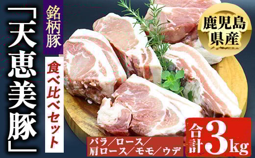 鹿児島県産「天恵美豚」!BBQ ブロック セット 豚バラ・ロース・肩ロース・モモ・ウデ(計3kg) 国産 豚肉 食べ比べ【アグリおおすみ】 B154-v01鹿児島県曽於市32000肉豚肉