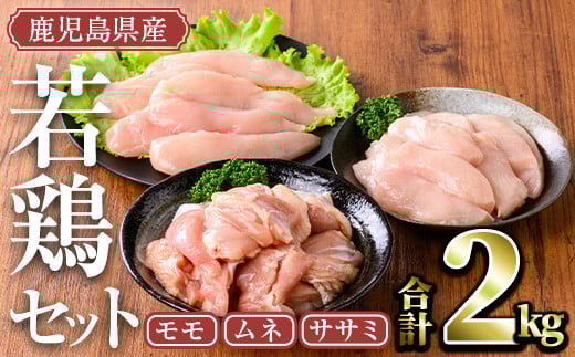 <計2kg(モモ、ムネ、ササミ)>鹿児島県産若鶏セット(計2kg・モモ、ムネ、ササミ) 小分け 鶏肉 セット【TRINITY】A465-01-v02鹿児島県曽於市11000肉鶏肉