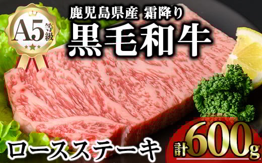 鹿児島県産A5等級黒毛和牛霜降りロースステーキ (計600g) 黒毛和牛 ロースステーキ 冷凍【KNOT】 A633鹿児島県曽於市28000肉牛肉