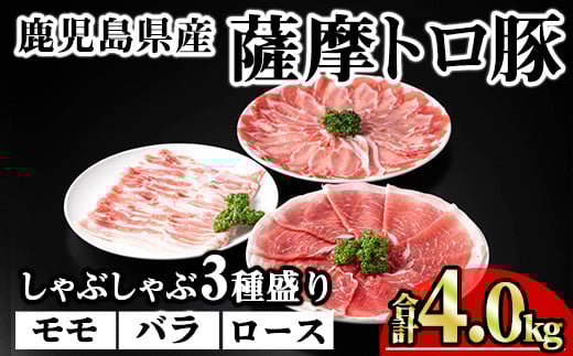 鹿児島県産薩摩トロ豚しゃぶしゃぶ3種盛り (合計4.0kg) 鹿児島県産 豚肉 小分け 【KNOT】 B192鹿児島県曽於市32000肉豚肉