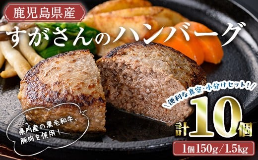 すがさんのハンバーグセット(計10個・1個150g) 冷凍 黒毛和牛 ハンバーグ【TRINITY】A784鹿児島県曽於市13000肉牛肉