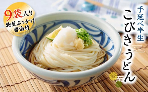 手延べ半生こびきうどん 9袋入り 特製ぶっかけ醤油3本付香川県小豆島町14000麺うどん
