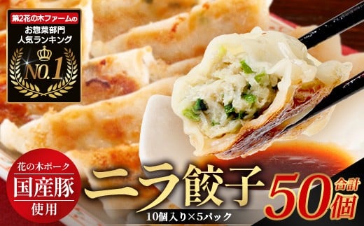 花の木農場【ニラ餃子】50個 HK-502|ぎょうざ 冷凍餃子 冷凍 工場直送 簡単調理 国産 厳選 ノウフク 第2花の木ファーム鹿児島県南大隅町10000鍋セット・総菜・加工食品総菜