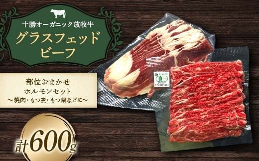 【十勝オーガニック放牧牛(グラスフェッドビーフ)おまかせホルモンセット〜焼肉・もつ煮・もつ鍋などに〜】(600g) バーベキュー BBQ お肉 トカプチ農場 F21P-1148北海道更別村22000肉牛肉