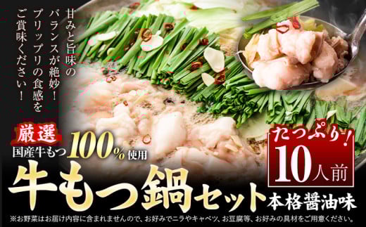 もつ鍋 もつ鍋セット10人前(2人前×5セット)  本格醤油味 ちゃんぽん付き 国産牛小腸100%使用 《30日以内に出荷予定(土日祝除く)》 牛もつ 唐辛子 ニンニク セット 博多 国産 ヤマタカ醤油
