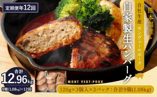 【 定期便 年12回 】 モンヴェールポーク 自家製 生ハンバーグ 9個 120g×9個を12回お届け熊本県水俣市144000肉加工肉(ハム・ソーセージ等)