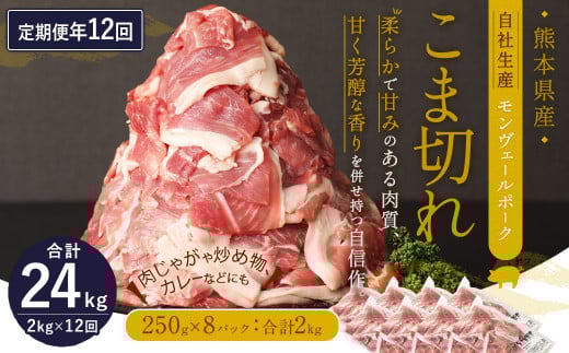 【 定期便 年12回 】 モンヴェールポーク こま切れ 2kg 250g×8パックを12回お届け 豚肉 豚小間切れ熊本県水俣市173000肉豚肉