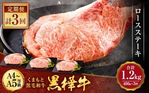 【3回定期便】くまもと黒毛和牛 杉本本店 黒樺牛 A4~A5等級 ロースステーキ定期便 400g×3回熊本県水俣市72000肉牛肉