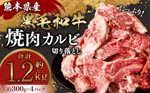 熊本県産黒毛和牛 焼肉 カルビ 切り落とし 約1200g(300g×4パック) 牛肉 肉熊本県水俣市24000肉牛肉
