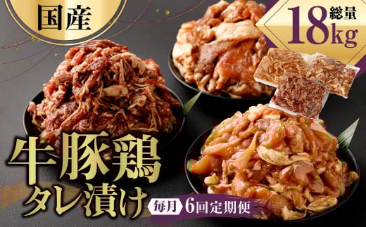 【6ヶ月定期便】 国産 牛豚鶏 タレ漬け 合計2kg ×6回 焼肉 小分け熊本県水俣市72000肉鶏肉