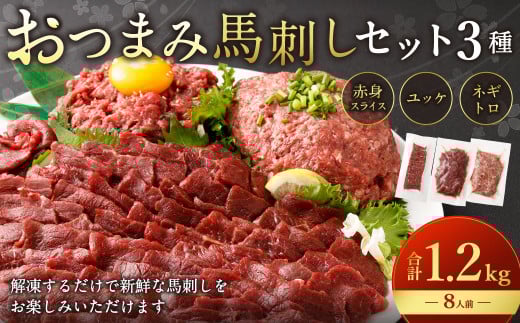 【フジチク ふじ馬刺し】おつまみ馬刺しセット8人前(赤身スライス50g×8・ユッケ50g×8・ネギトロ50g×8)合計1200g 3種 おつまみ 馬刺し 馬肉 馬 赤身 ユッケ ネギトロ ねぎとろ 熊本県熊本県水