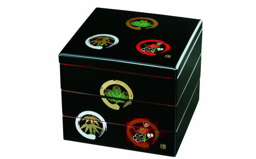 三段重箱 黒内朱 丸に松竹梅 お重 紀州漆器 弁当箱 お正月 おせち おせち料理 運動会 和食器 旅館 料亭【YG6】和歌山県海南市56500衣類・装飾品・工芸品その他 装飾品・工芸品