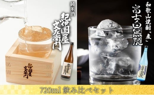 和歌山焼酎 富士白無限「麦」 720ml 紀伊国屋文左衛門純米酒 720ml 飲み比べセット和歌山県海南市11000酒・アルコール焼酎