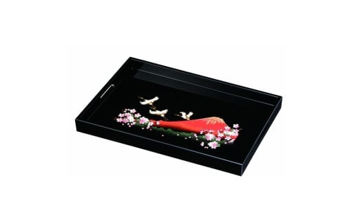 紀州塗り 木製長手盆 45cm 一富士二鶴三桜【YG410】和歌山県海南市40000雑貨・日用品食器・グラス