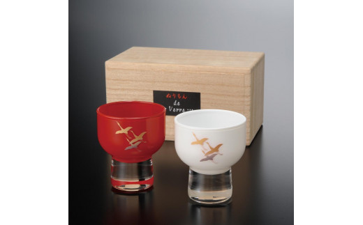 ぬりもん de Verre 盃 蒔絵 千羽鶴 紅白ペア和歌山県海南市18000雑貨・日用品食器・グラス