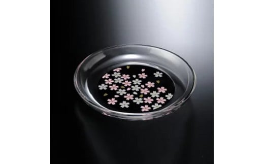 みよし漆器本舗 紀州塗り ぬりもん de Verre 丸小皿 蒔絵 桜 黒 直径14.8×2cm和歌山県海南市9000雑貨・日用品食器・グラス