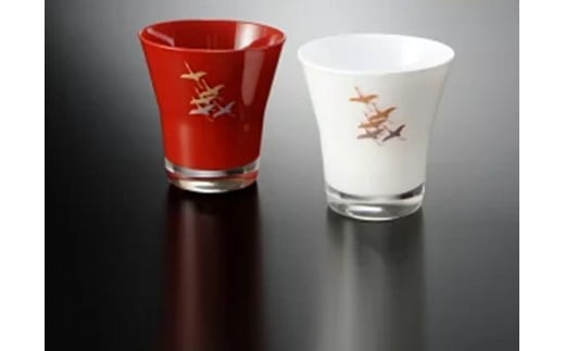 みよし漆器本舗 ペアグラス 紀州塗り ぬりもん de Verre フリーグラス 蒔絵 千羽鶴 赤 白 210ml和歌山県海南市21000雑貨・日用品食器・グラス