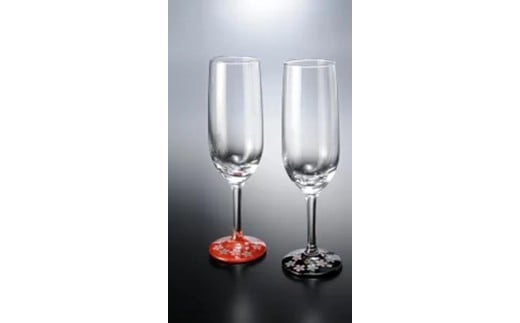 みよし漆器本舗 シャンパングラス ペア 紀州塗り ぬりもん de Verre 蒔絵 桜 赤 黒 185ml和歌山県海南市26500雑貨・日用品食器・グラス