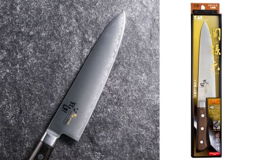 <湿式砥石を使用した本格刃付> ◇貝印 関孫六 木蓮 牛刀 180mm (本通し・一体口金・ステンレス三層鋼) 〜包丁 長い 天然木 ステンレス 調理器具 キッチンツール ギフト 贈り物にも〜H25-0