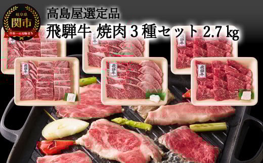 【59E1496】〈飛騨牛〉焼肉三昧小分けセット(計2.7kg)【高島屋限定品】岐阜県関市215000肉牛肉