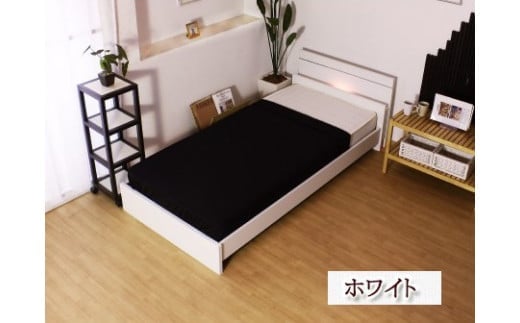 【組立サービス付】285 ダブルサイズ 棚 照明付ラインデザインベッド 国産ボンネルコイルマットレス(10816B)付(ホワイト)(1398)愛知県知立市319000雑貨・日用品寝具・タオル