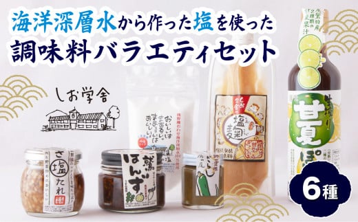海洋深層水 から作った 塩 を使った 調味料 バラエティ セット  ジャパンフードセレクション 受賞  おすすめ  ギフト  贈り物  詰め合わせ  塩 麹 ポン酢 たれ  三重県 尾鷲 しお学舎  MO-17三重