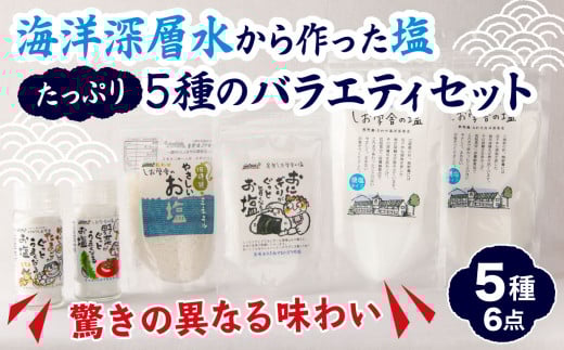 【 海洋深層水 の 塩  】バラエティ セット たっぷり5種(6点)  米 おにぎり 野菜 玉子 など素材の 旨味が引き立つ  調味料 日用品  お弁当 ギフト  贈り物  にも おすすめ 三重県 尾鷲 し