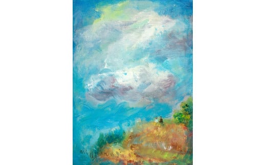 ムラナギ絵画作品No.1618『夏雲の下で』 一点物 アクリル原画 幻想世界 アート作品 F4キャンバス仕様 壁掛け 棚置き 可能 絵 作品 アート 芸術品 コレクション 原画 飾り インテリア 茨城県 石
