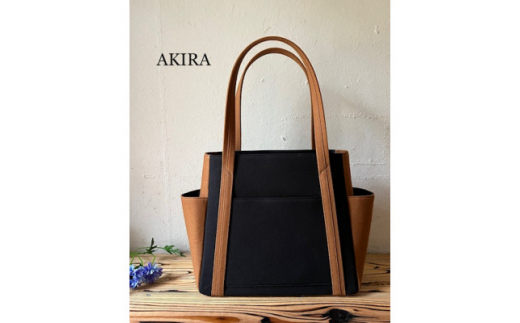 【AKIRAオリジナル】【マツコの知らない世界 で紹介されました!】中型レディストートバッグ ダブルポケット 黒帆布×ダークブラウン帆布 多収納 6ポケット 軽量 軽い 日本製 キャンバス 通