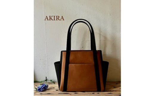 【AKIRAオリジナル】【マツコの知らない世界 で紹介されました!】中型レディストートバッグ ダブルポケット ダークブラウン帆布×黒帆布 多収納 6ポケット 軽量 軽い 日本製 キャンバス 通