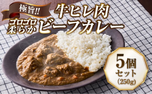 極旨!柔らか牛ヒレ肉ゴロゴロ贅沢ビーフカレー5食セット ごろっと食感 本格カレー 牛肉 ヒレ肉 牛ヒレ肉 国産牛 ビーフカレー ごろごろ 柔らか 濃厚 旨みたっぷり カレー 牛ヒレカレー