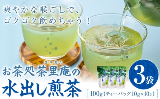 水出し煎茶 100g(10g×10個)  3袋 お茶処茶里庵 さりあん《90日以内に出荷予定(土日祝除く)》徳島県 美馬市 お茶 茶 緑茶 日本茶 煎茶 深蒸し煎茶 深蒸し 水出し ティーバッグ ティーパック徳島