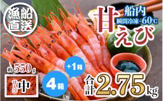 海の上で食べる味!漁船直送☆船内瞬間冷凍 甘えび 約2.75kg 【海老 えび エビ アマエビ あまえび 甘海老 殻付き 有頭 生食 刺身 冷凍 魚介類 魚貝類 産地直送 坂井市産 福井県産 国産 三国 人