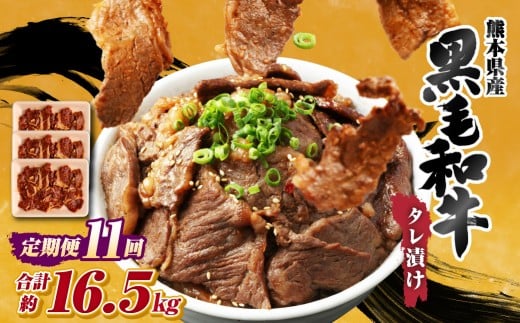 【 11回 定期便 】 熊本県産 黒毛和牛 タレ漬け焼肉 約1.5kg (約500g×3パック)×11回 合計約16.5kg 焼肉 焼き肉 タレ漬け 味付け 焼くだけ 簡単 おかず お肉 肉 牛肉 牛 和牛 国産熊本県西原村11400