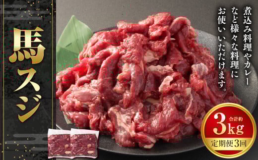 【3ヶ月定期便】馬スジ 約1kg 計約3kg 馬スジ 馬すじ 馬肉 馬 肉 すじ肉 煮込み 定期便 熊本県 西原村 冷凍熊本県西原村32000肉ジビエ