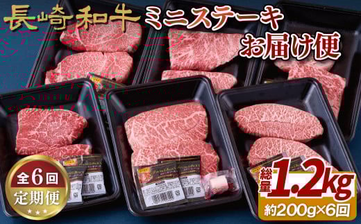 B160p 《定期便》長崎和牛ミニステーキお届け便(6回)長崎県佐世保市65000肉牛肉