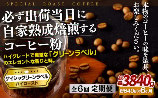 E258z 【6回定期便】必ず出荷日に自家熟成焙煎 ゲイシャ粉(640g) コーヒー粉【SASEBO Coffee TOMINAGA】人気 新鮮 挽きたて 高級コーヒー 本格 希少長崎県佐世保市120000お茶・飲料コーヒー・紅茶