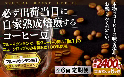 E273z 【6回定期便】必ず出荷日に自家熟成焙煎 ブルーマウンテンNo.1豆(400g) コーヒー豆【SASEBO Coffee TOMINAGA】人気 新鮮 挽きたて 高級コーヒー 本格長崎県佐世保市120000お茶・飲料コーヒー・紅