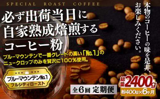 E276z 【6回定期便】必ず出荷日に自家熟成焙煎 ブルーマウンテン粉No.1(400g) コーヒー粉【SASEBO Coffee TOMINAGA】人気 新鮮 挽きたて 高級コーヒー 本格長崎県佐世保市120000お茶・飲料コーヒー・紅
