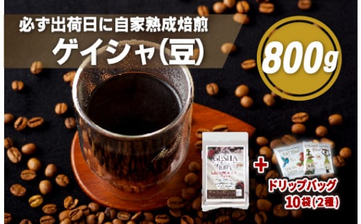 E193d  必ず出荷日に自家熟成焙煎ゲイシャ豆(800g)+ドリップバッグ10パック【SASEBO Coffee TOMINAGA】人気コーヒー 新鮮 高級豆 挽き立て ドリップパック 簡単 本格的 希少長崎県佐世保市27500お茶