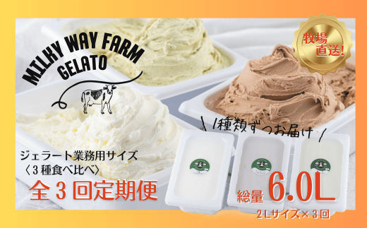F188 《定期便》山中牧場「MILKY WAY FARM」ジェラート 業務用(2L)サイズ〈3種食べ比べ〉【3回お届け】長崎県佐世保市39000菓子・スイーツアイス・ジェラート