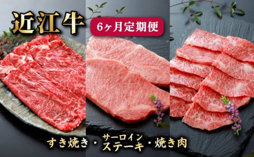 近江牛 6ヶ月 定期便 すき焼き 650g × 2回 サーロインステーキ 200g 2枚 × 2回 焼肉 500g × 2回 牛 肉 牛肉 A5 ランク 黒毛和牛 和牛 メス牛 一頭買い すきやき サーロイン ステーキ やきにく 焼き肉