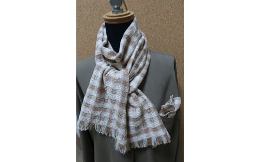 綿マフラー チェック 中 + ハンカチ チェック セット 25cm×160cm 25cm×25cm メンズ レディース マフラー ストール 首巻き ネックウォーマー タオル 無農薬 有機肥料 年中 自然 柔らかい 洗える