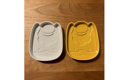 ぐんまちゃんこざら 2枚(きいろ1枚・しろ1枚)群馬県15000雑貨・日用品食器・グラス