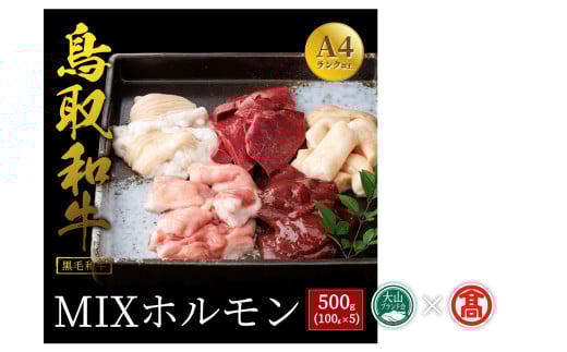 <だんだんキッチン>鳥取和牛 MIXホルモン 5種盛り(パイプ、テッチャン、赤センマイ、ハツ、レバー)(大山ブランド会)鳥取県米子市28000肉牛肉