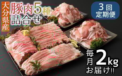 【3ヶ月定期便:2026年1月配送開始】小分けで便利♪大分県産 豚5種詰め合わせ(約2kg×3回)大分県臼杵市39000肉豚肉