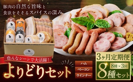 【全3回定期便】よりどりセット ( スモークウィンナー ベーコン ロースハム ベリーロール ビアシンケン スペックヴルスト ヤークトヴルスト リオナ )長崎県長崎市120000肉加工肉(ハム・ソ