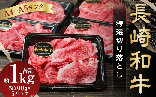 【A4〜A5ランク】長崎和牛 特選 切り落とし 約1kg (200g×5パック) 牛肉 肉 牛 お肉 牛 国産牛 国産 切落し きりおとし長崎県長崎市20000肉牛肉