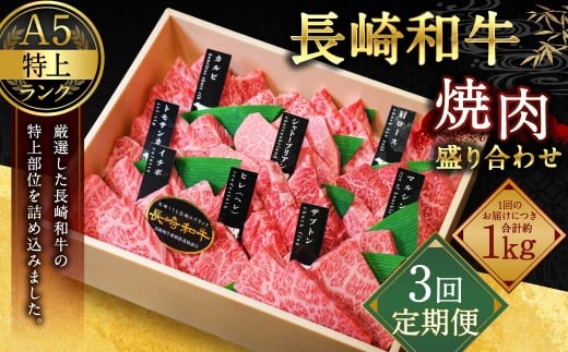 【全3回定期便】【A4〜A5特上ランク】長崎和牛 焼肉 盛り合わせ(特上) 約1kg 牛肉 肉 牛 和牛 国産牛 赤身 長崎和牛長崎県長崎市120000肉牛肉