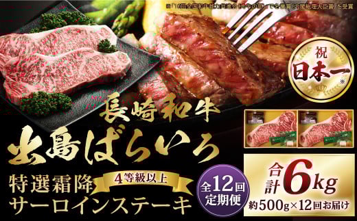 【全12回定期便】長崎和牛「出島ばらいろ」特選霜降 サーロインステーキたっぷり500g / 国産 A4等級以上 和牛 牛肉 お肉 ステーキソース 塩コショウ付き 冷凍 長崎長崎県長崎市369000肉牛肉
